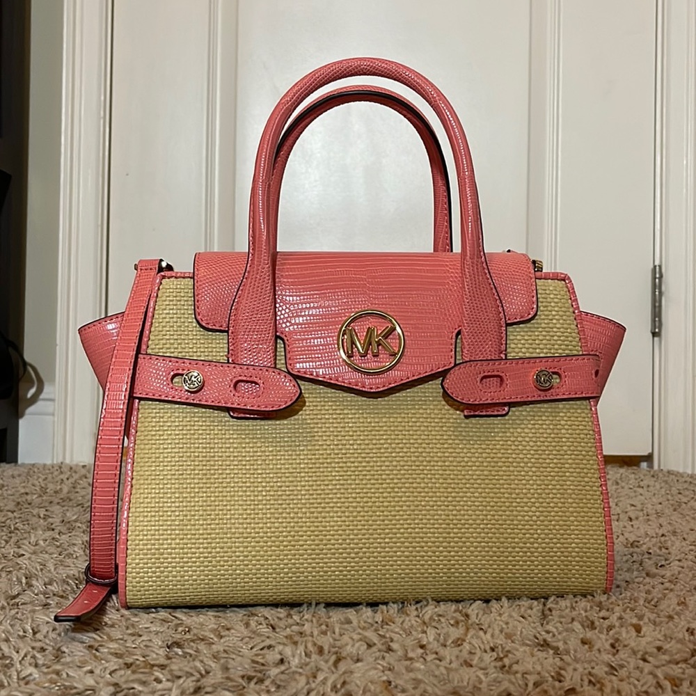 Michael Kors pink and tan satchel